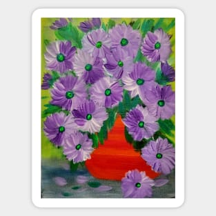 A  beautiful bouquet of mixed flowers in a metallic red vase Sticker